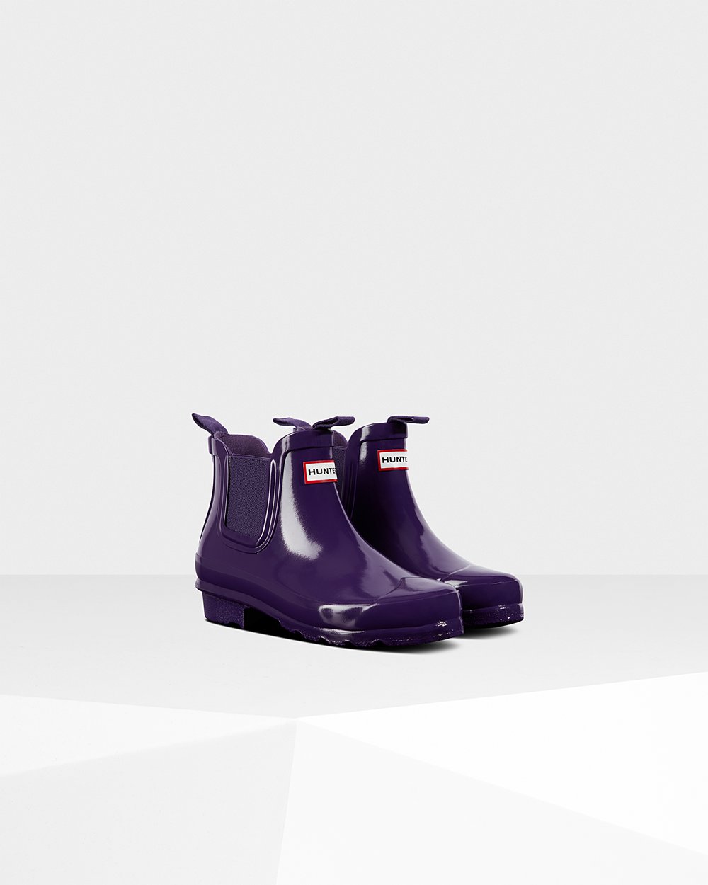 Bottes Chelsea Hunter Original Grands Gloss Enfant Bleu Violette JGCTMIN-83